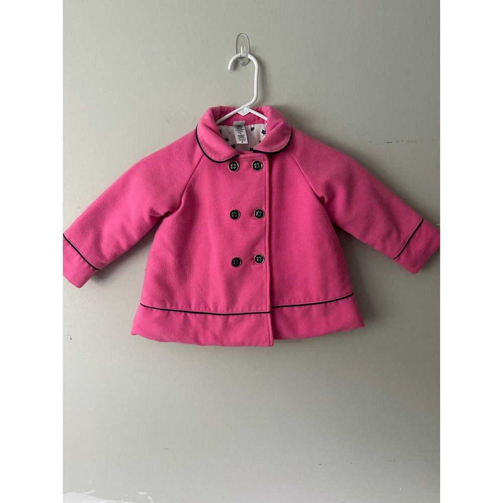 Little Me Toddler Girls Pink Fleece Pea Coat Double Breasted Bow Back 2T